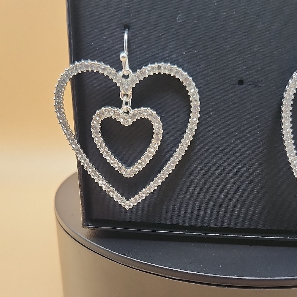 INC International Concepts Silver Triple Heart Earrings - Picture 3 of 3